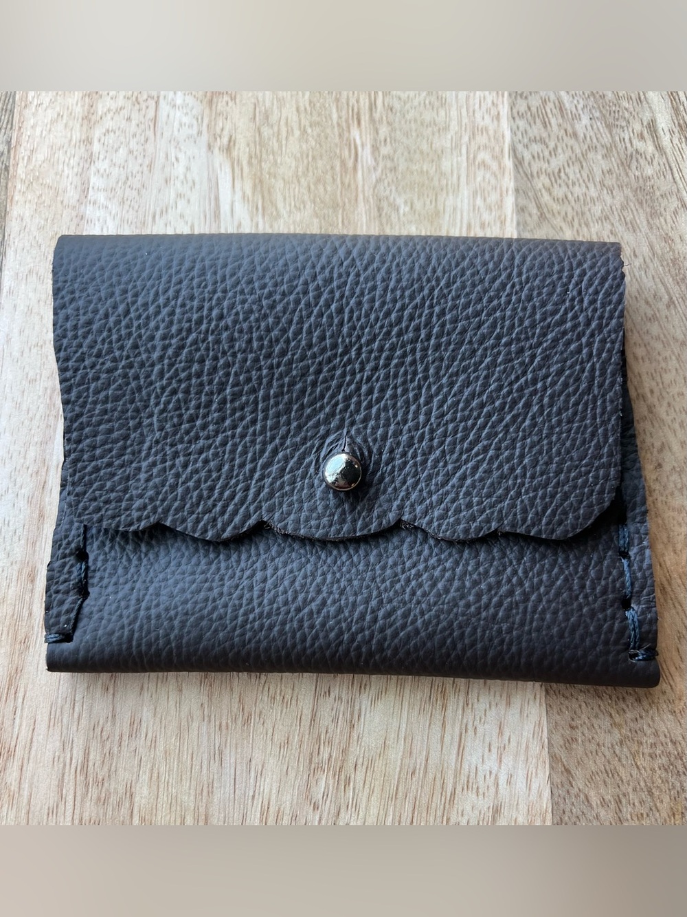 New Leather Wallet Handcrafted Hand Stitched Brown Women’s Simple Scalloped Edge